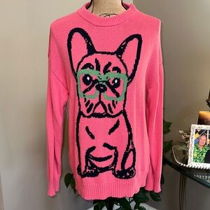 OXKNIT Chic Pink Frenchie Sweater size Large🩷🩷🩷